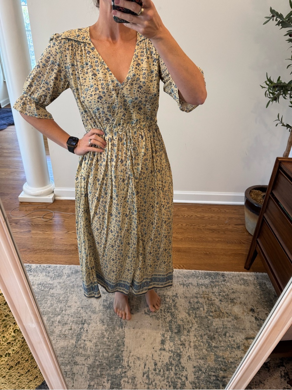 Christy Dawn Cream Floral Maxi Dress with Blue Accents